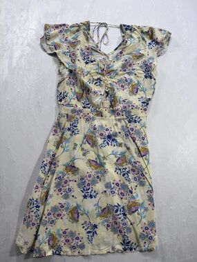 Pink Rose Vintage Yellow Floral Midi Dress Cutout Sz L NWT